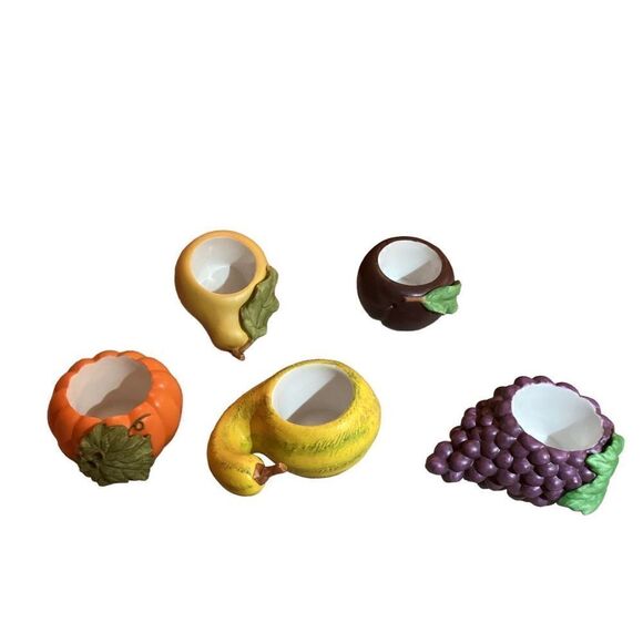 Set Of 5 Vintage Partylite Fine Porcelain Fruit Tea Light Candle Holders Fall Ho - Picture 2 of 7